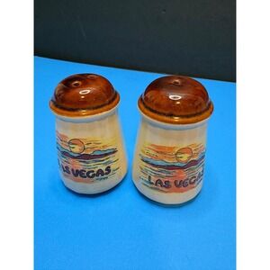 Vintage Las Vegas Souvenir Salt and Pepper Shakers‎ Ceramic Sunset Desert Scene